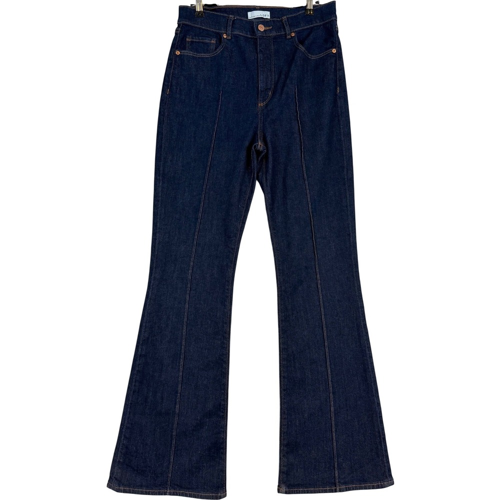 LOFT The Slim Flare Dark Wash High Rise Front Seam Jeans Womens 6 28 Retro Boho